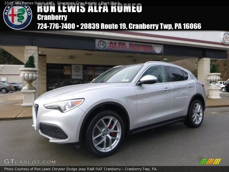 Silverstone Gray Metallic / Black/Black 2018 Alfa Romeo Stelvio AWD