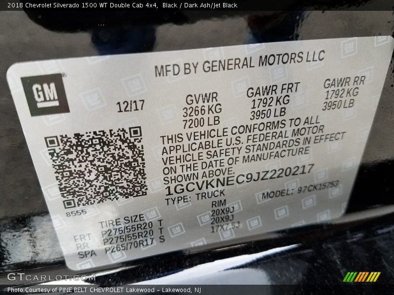 Black / Dark Ash/Jet Black 2018 Chevrolet Silverado 1500 WT Double Cab 4x4