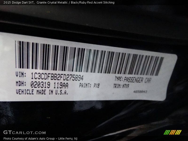 Granite Crystal Metallic / Black/Ruby Red Accent Stitching 2015 Dodge Dart SXT