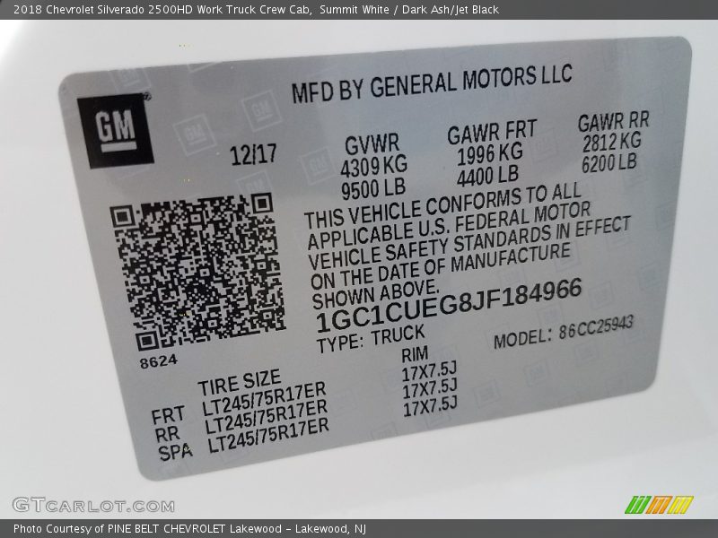 Summit White / Dark Ash/Jet Black 2018 Chevrolet Silverado 2500HD Work Truck Crew Cab