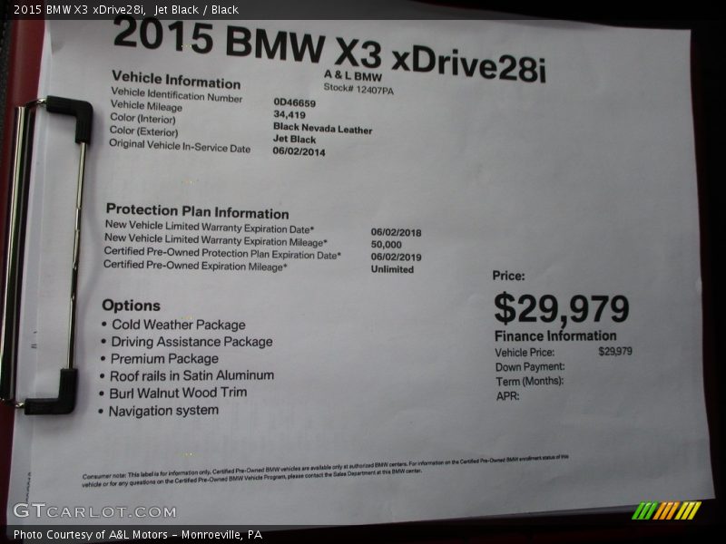 Jet Black / Black 2015 BMW X3 xDrive28i