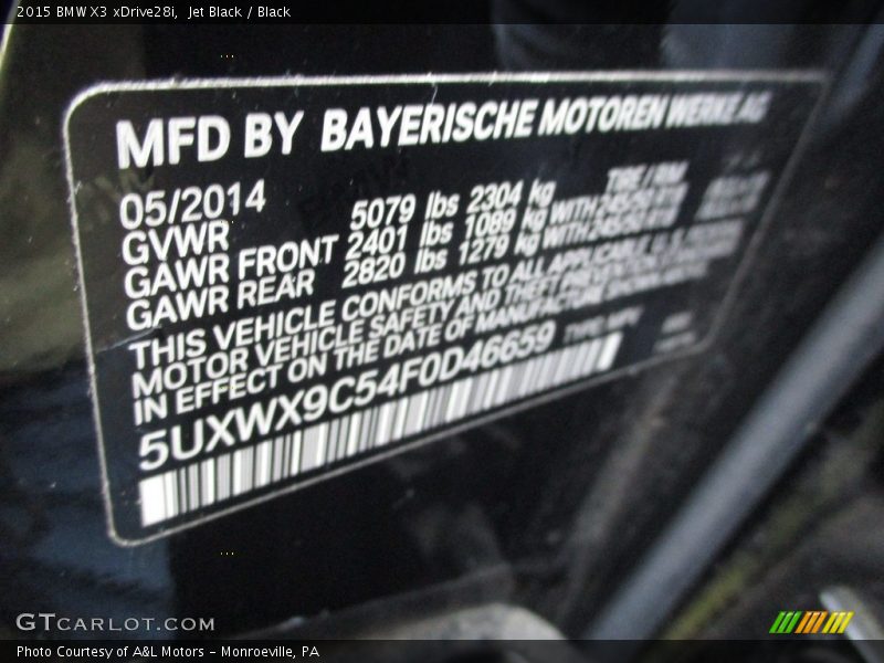 Jet Black / Black 2015 BMW X3 xDrive28i