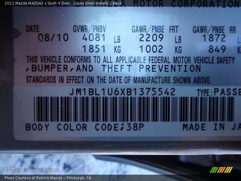 Liquid Silver Metallic / Black 2011 Mazda MAZDA3 s Sport 4 Door
