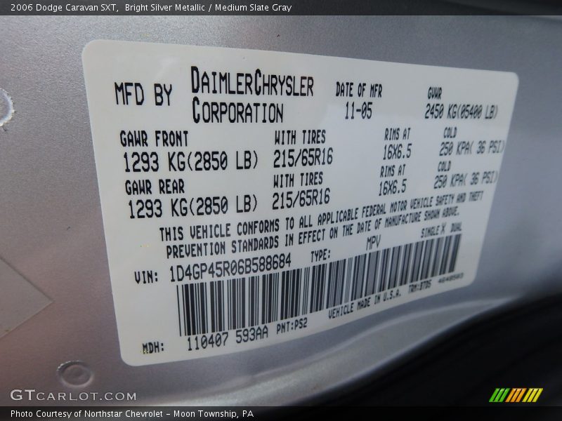 Bright Silver Metallic / Medium Slate Gray 2006 Dodge Caravan SXT