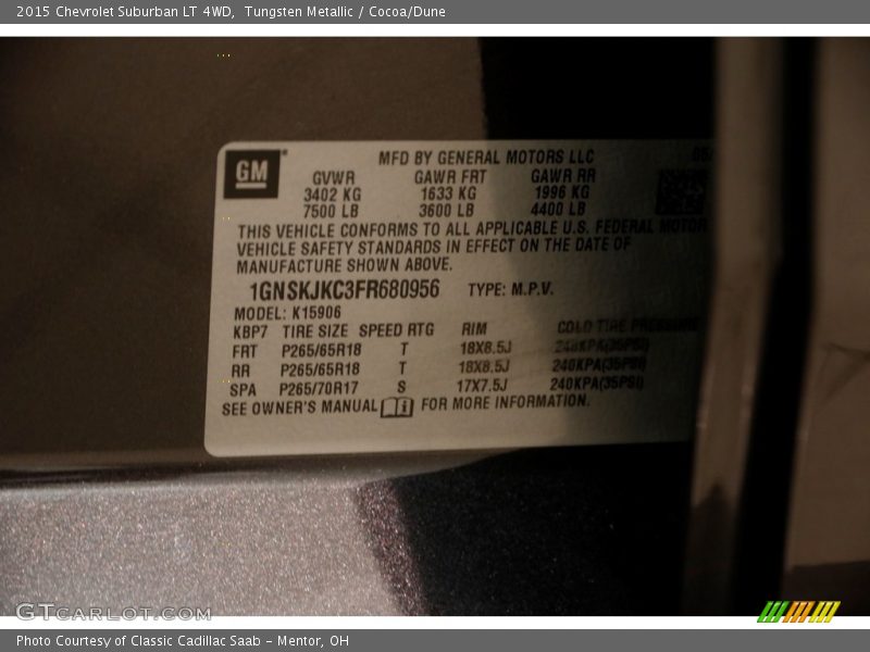 Tungsten Metallic / Cocoa/Dune 2015 Chevrolet Suburban LT 4WD