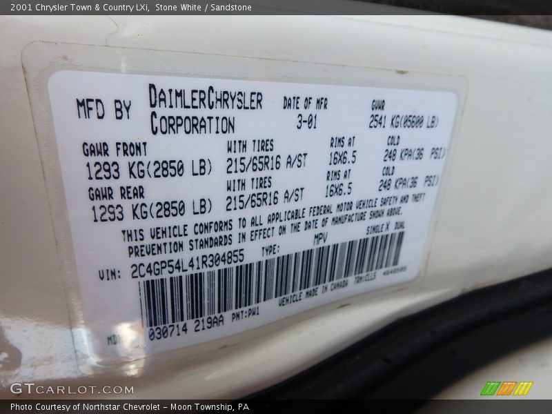 Stone White / Sandstone 2001 Chrysler Town & Country LXi