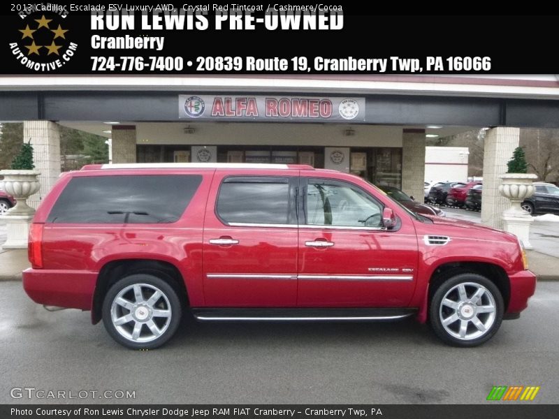 Crystal Red Tintcoat / Cashmere/Cocoa 2013 Cadillac Escalade ESV Luxury AWD