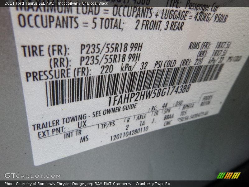 Ingot Silver / Charcoal Black 2011 Ford Taurus SEL AWD