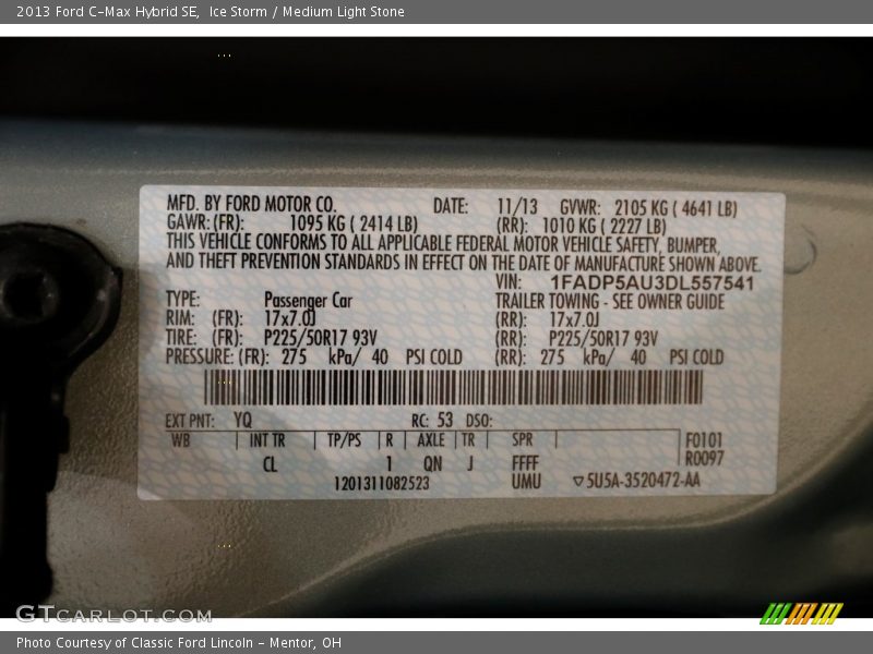 Ice Storm / Medium Light Stone 2013 Ford C-Max Hybrid SE