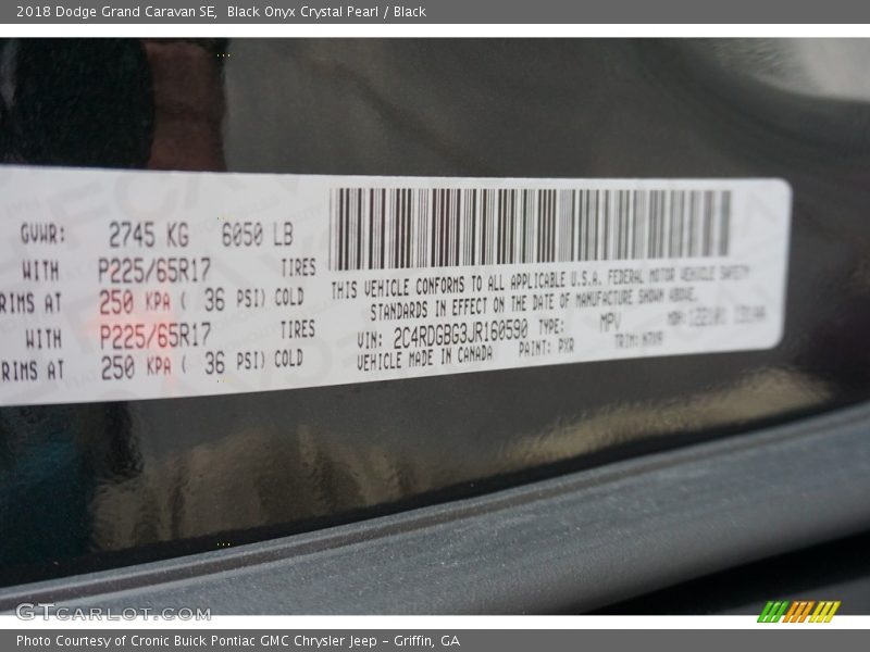 Black Onyx Crystal Pearl / Black 2018 Dodge Grand Caravan SE