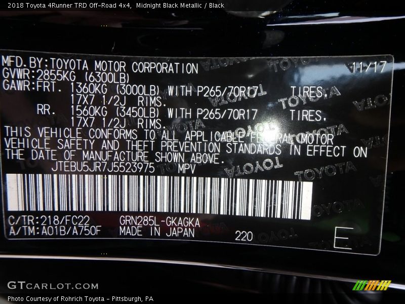 Midnight Black Metallic / Black 2018 Toyota 4Runner TRD Off-Road 4x4