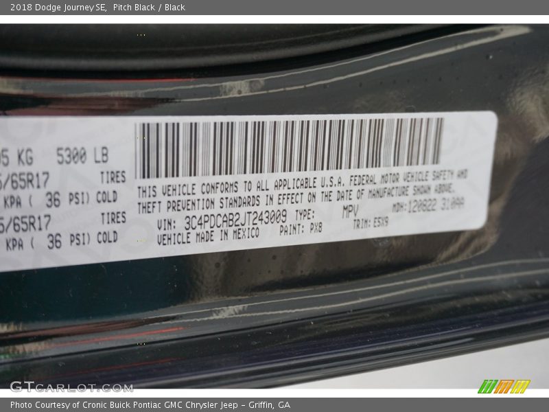 Pitch Black / Black 2018 Dodge Journey SE