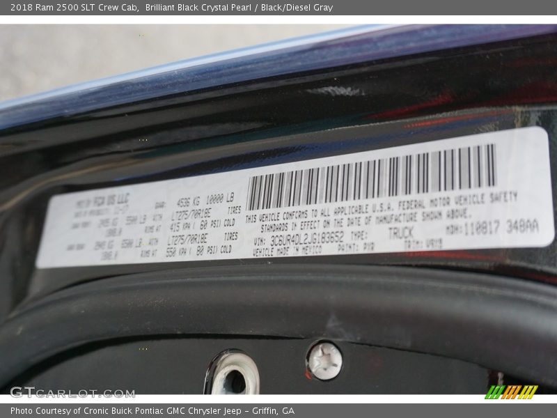 Brilliant Black Crystal Pearl / Black/Diesel Gray 2018 Ram 2500 SLT Crew Cab