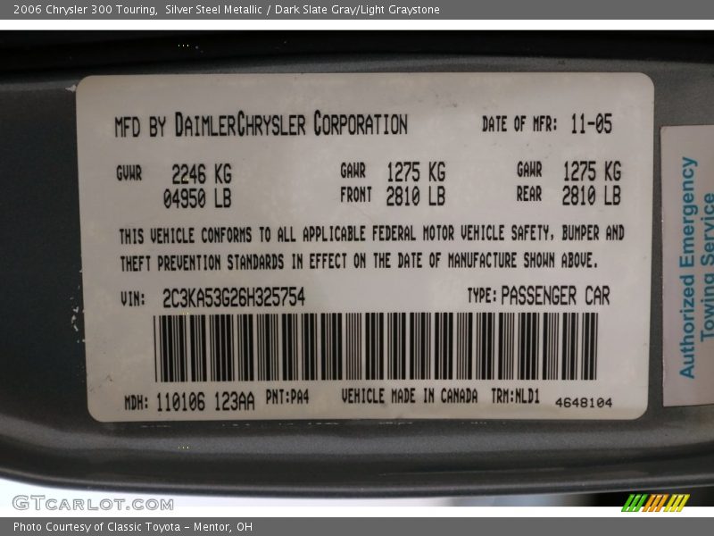 Silver Steel Metallic / Dark Slate Gray/Light Graystone 2006 Chrysler 300 Touring