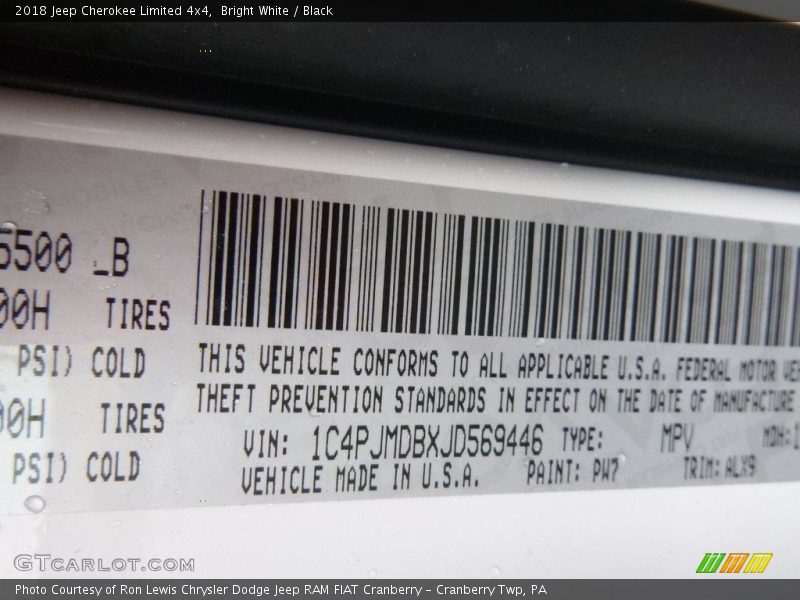 Bright White / Black 2018 Jeep Cherokee Limited 4x4