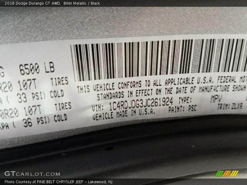 Billet Metallic / Black 2018 Dodge Durango GT AWD