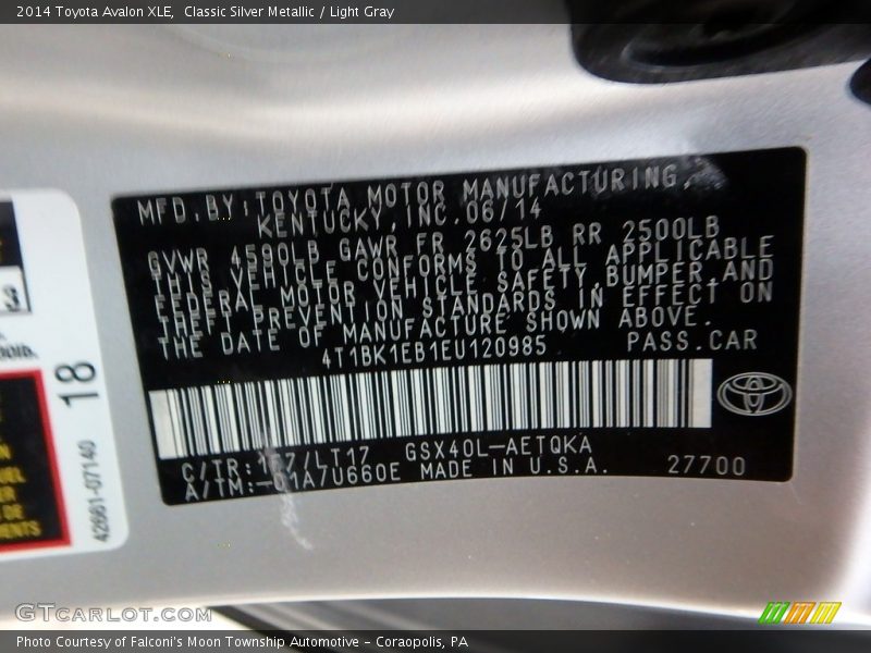 Classic Silver Metallic / Light Gray 2014 Toyota Avalon XLE