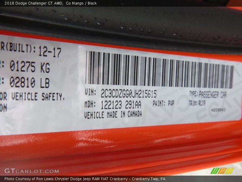 2018 Challenger GT AWD Go Mango Color Code PVP