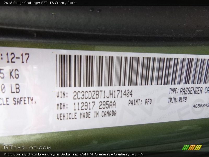 F8 Green / Black 2018 Dodge Challenger R/T