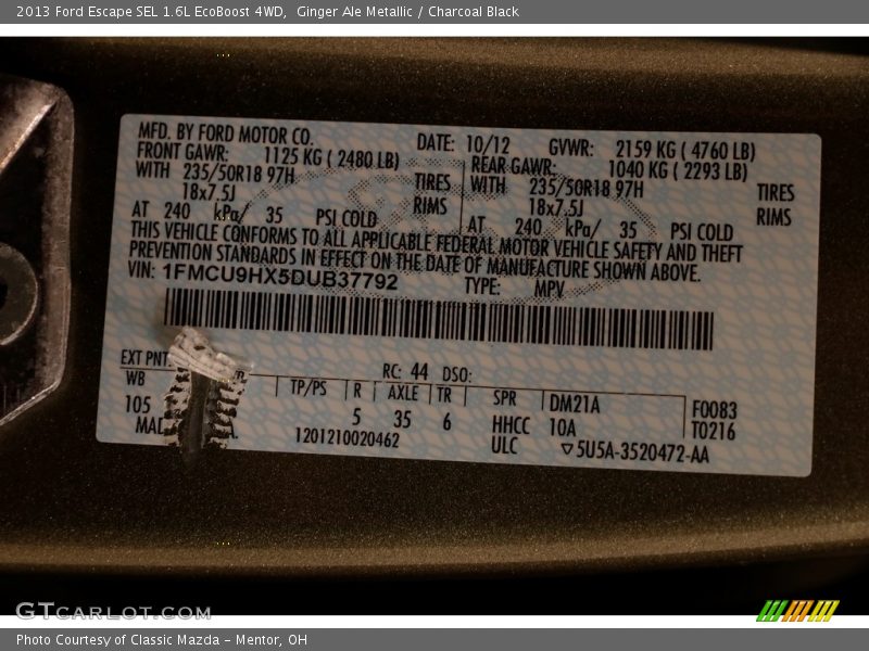 Ginger Ale Metallic / Charcoal Black 2013 Ford Escape SEL 1.6L EcoBoost 4WD
