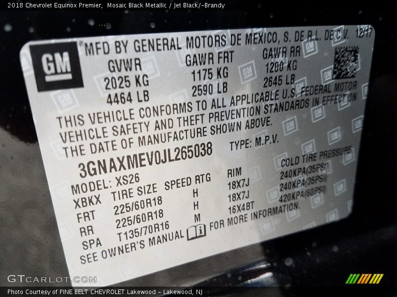 Mosaic Black Metallic / Jet Black/­Brandy 2018 Chevrolet Equinox Premier