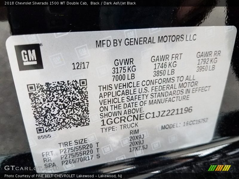 Black / Dark Ash/Jet Black 2018 Chevrolet Silverado 1500 WT Double Cab