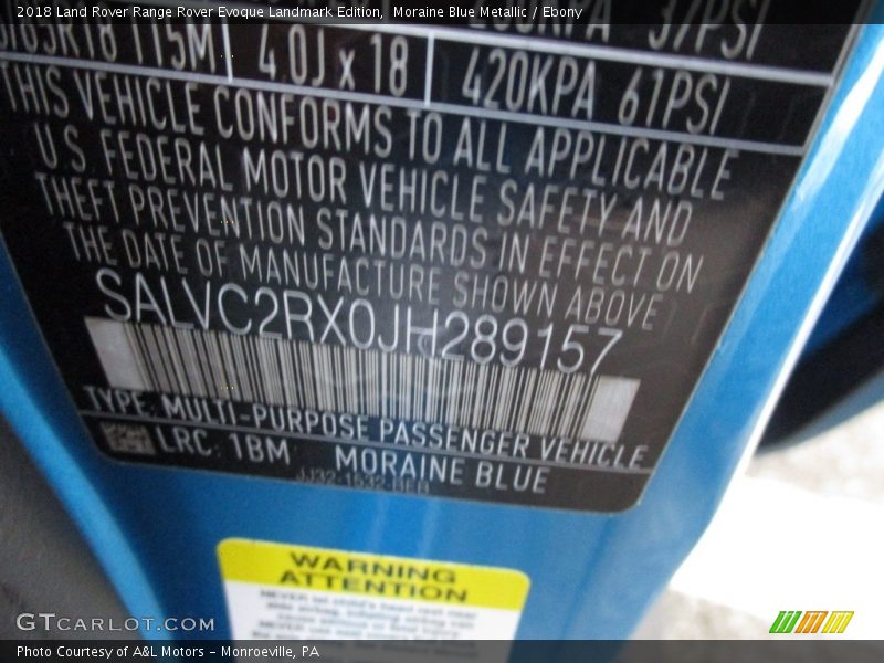 2018 Range Rover Evoque Landmark Edition Moraine Blue Metallic Color Code 1BM
