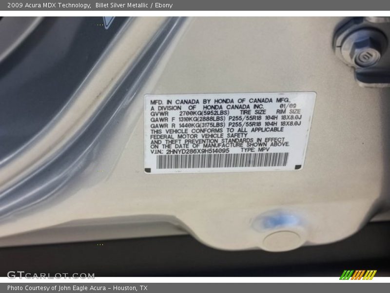 Billet Silver Metallic / Ebony 2009 Acura MDX Technology