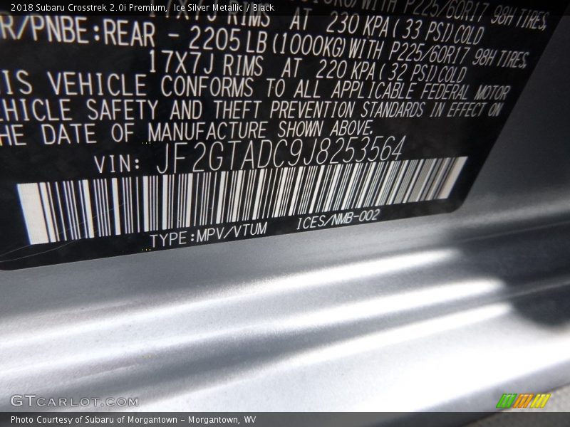 Ice Silver Metallic / Black 2018 Subaru Crosstrek 2.0i Premium