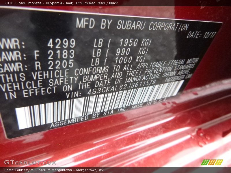 Lithium Red Pearl / Black 2018 Subaru Impreza 2.0i Sport 4-Door