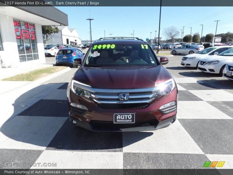 Dark Cherry Pearl / Beige 2017 Honda Pilot EX-L AWD