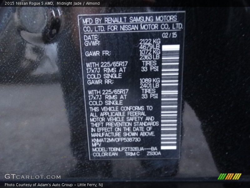 Midnight Jade / Almond 2015 Nissan Rogue S AWD