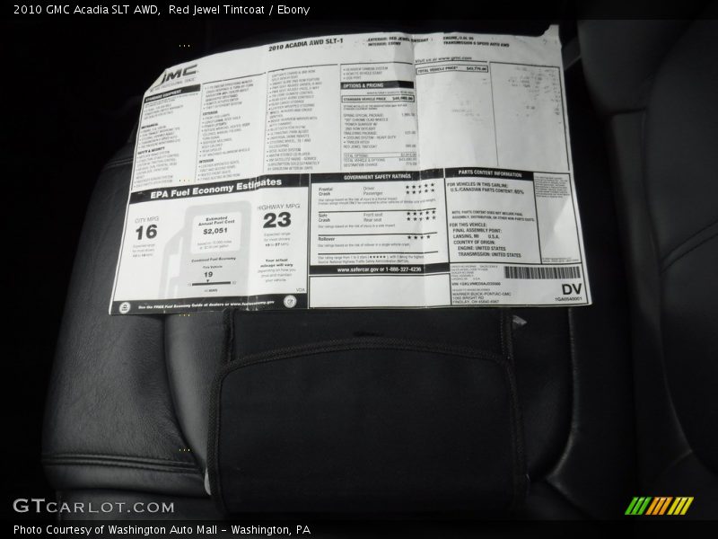 Red Jewel Tintcoat / Ebony 2010 GMC Acadia SLT AWD