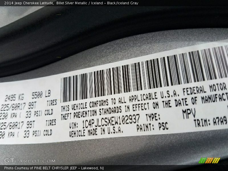 Billet Silver Metallic / Iceland - Black/Iceland Gray 2014 Jeep Cherokee Latitude