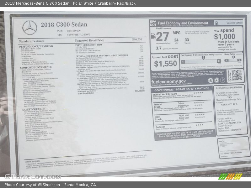 Polar White / Cranberry Red/Black 2018 Mercedes-Benz C 300 Sedan