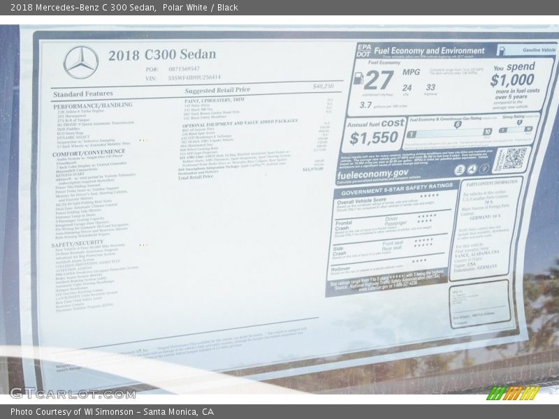 Polar White / Black 2018 Mercedes-Benz C 300 Sedan