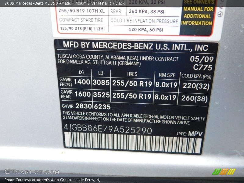 Iridium Silver Metallic / Black 2009 Mercedes-Benz ML 350 4Matic