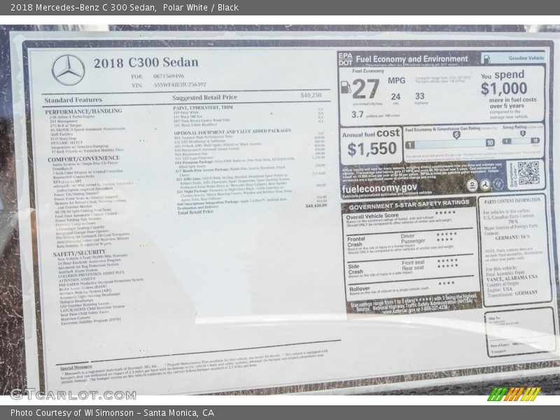 Polar White / Black 2018 Mercedes-Benz C 300 Sedan