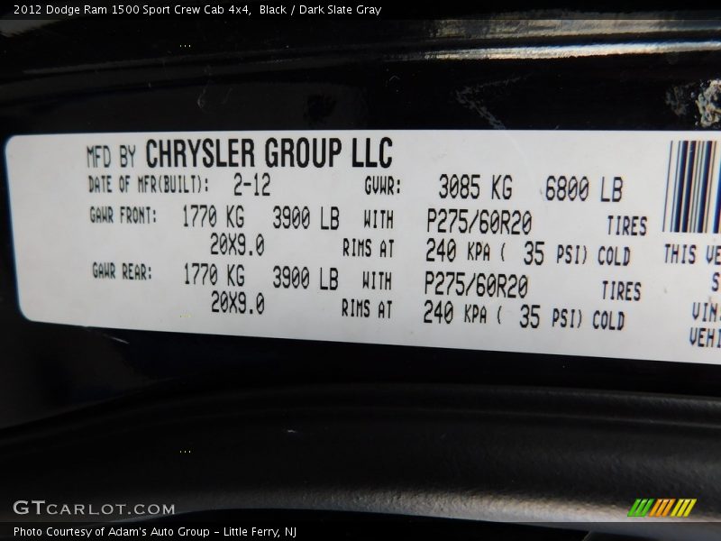 Black / Dark Slate Gray 2012 Dodge Ram 1500 Sport Crew Cab 4x4