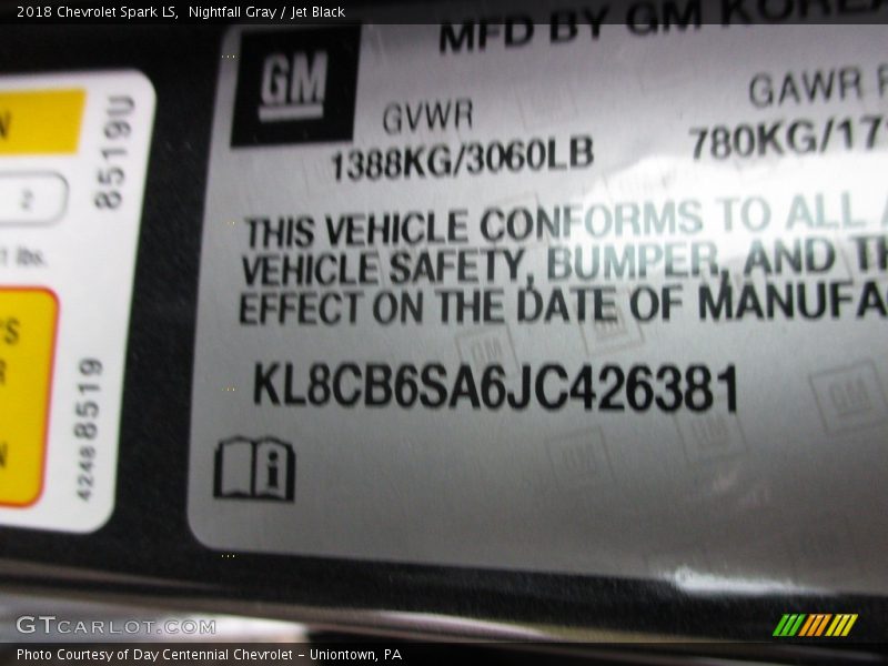 Nightfall Gray / Jet Black 2018 Chevrolet Spark LS
