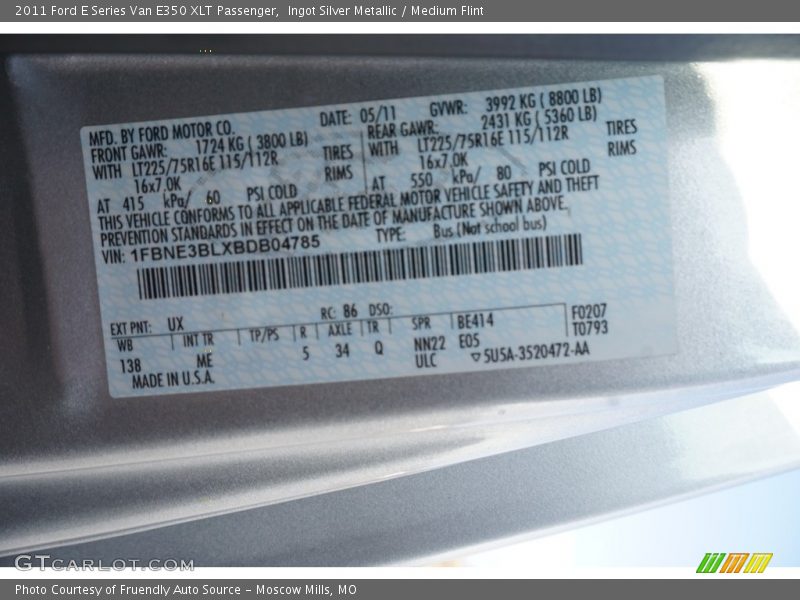 Ingot Silver Metallic / Medium Flint 2011 Ford E Series Van E350 XLT Passenger