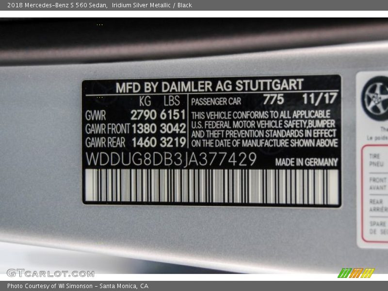 Iridium Silver Metallic / Black 2018 Mercedes-Benz S 560 Sedan