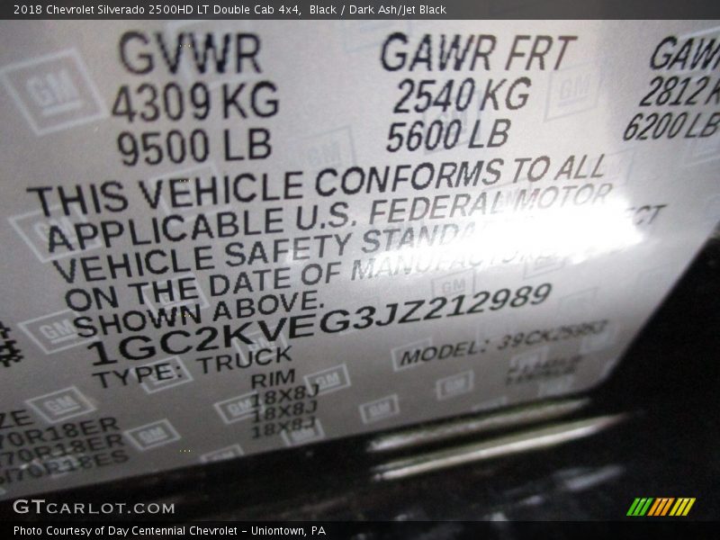 Black / Dark Ash/Jet Black 2018 Chevrolet Silverado 2500HD LT Double Cab 4x4