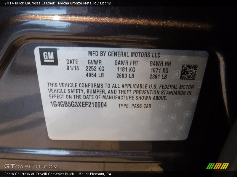 Mocha Bronze Metallic / Ebony 2014 Buick LaCrosse Leather