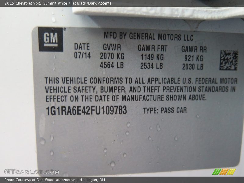 Summit White / Jet Black/Dark Accents 2015 Chevrolet Volt