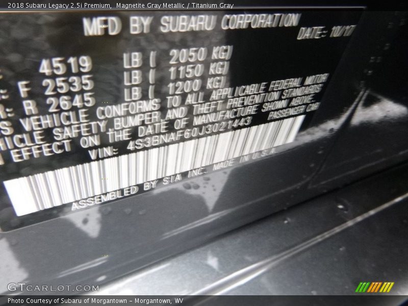 Magnetite Gray Metallic / Titanium Gray 2018 Subaru Legacy 2.5i Premium