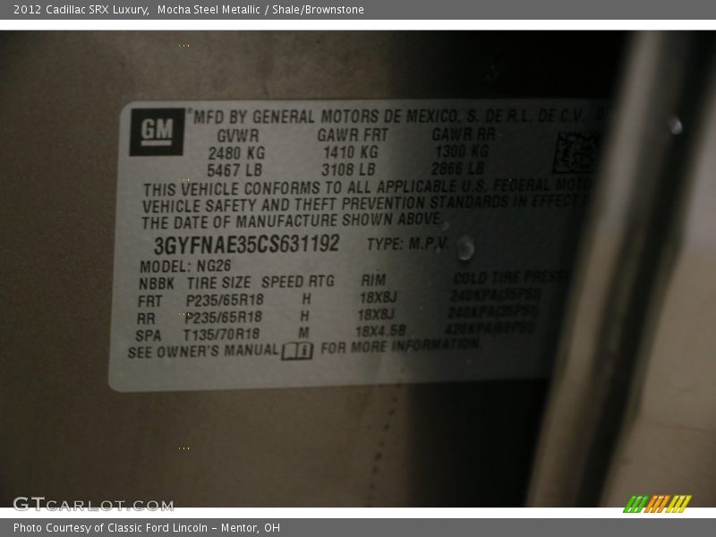 Mocha Steel Metallic / Shale/Brownstone 2012 Cadillac SRX Luxury
