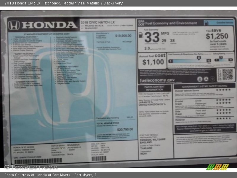 Modern Steel Metallic / Black/Ivory 2018 Honda Civic LX Hatchback