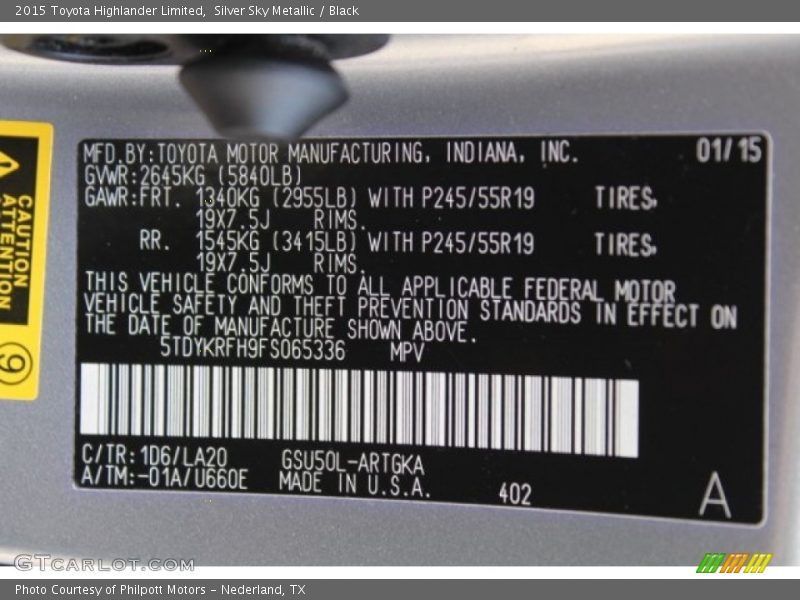 Silver Sky Metallic / Black 2015 Toyota Highlander Limited