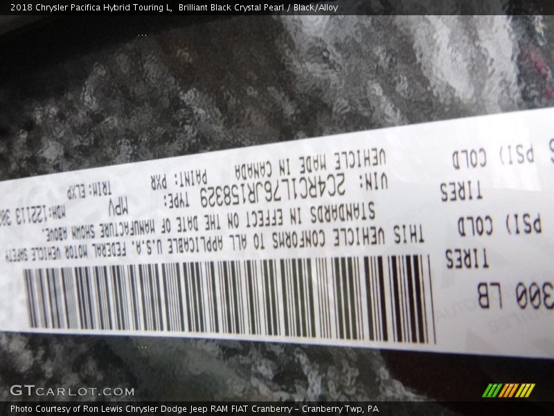 Brilliant Black Crystal Pearl / Black/Alloy 2018 Chrysler Pacifica Hybrid Touring L